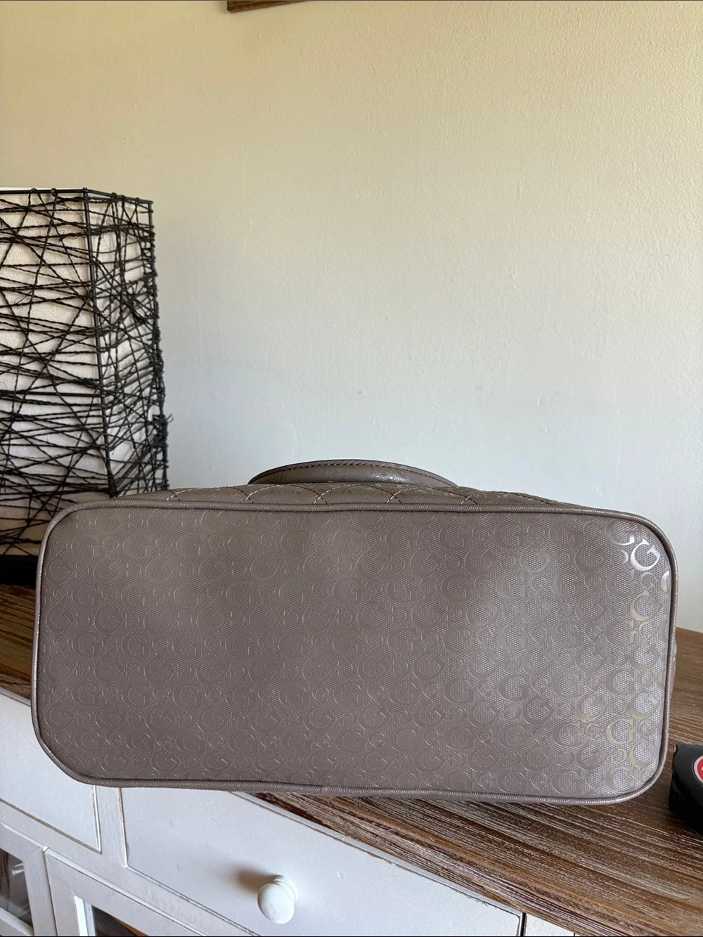 GUESS Taupe Quilted Logo Satchel Handbag